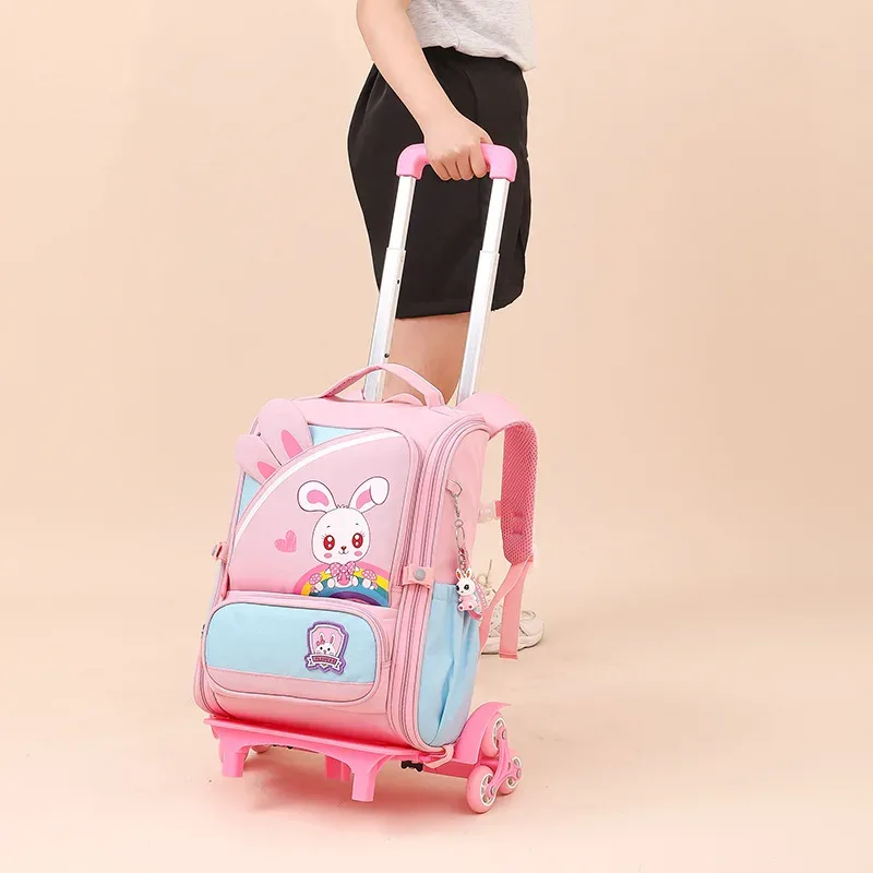 mignon lapin étudiant sac à roulettes pour filles enfants école sacs à dos roulants sac à dos à roulettes sacs d'école avec roues chariot sacoche