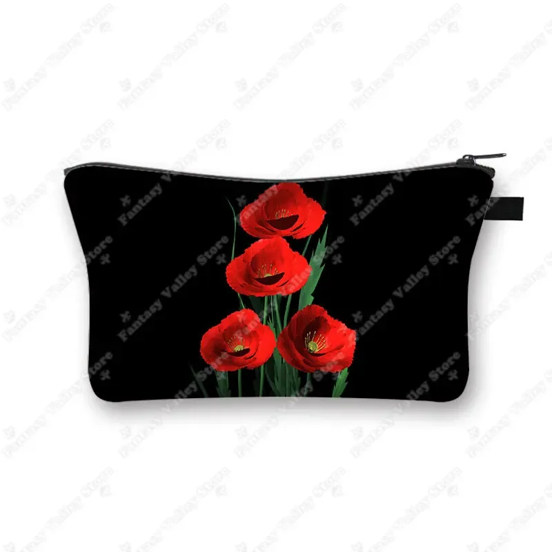 belle trousse à cosmétiques à imprimé de coquelicot rouge pour femmes, petite pochette, organisateurs d'articles de toilette, sacs à cosmétiques hip hop, trousse de maquillage mignonne