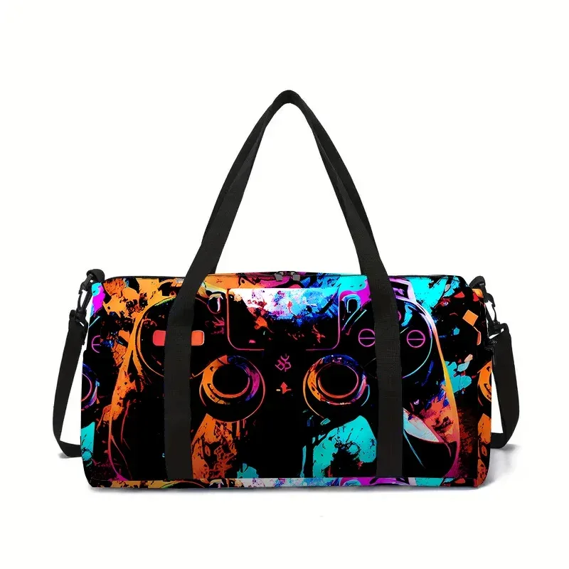 sac de voyage grande capacité pour enfants, motif manette de jeu néon, idéal pour garçons et filles, cadeau parfait, sac de voyage 2d dessin animé, sac à main pour enfants