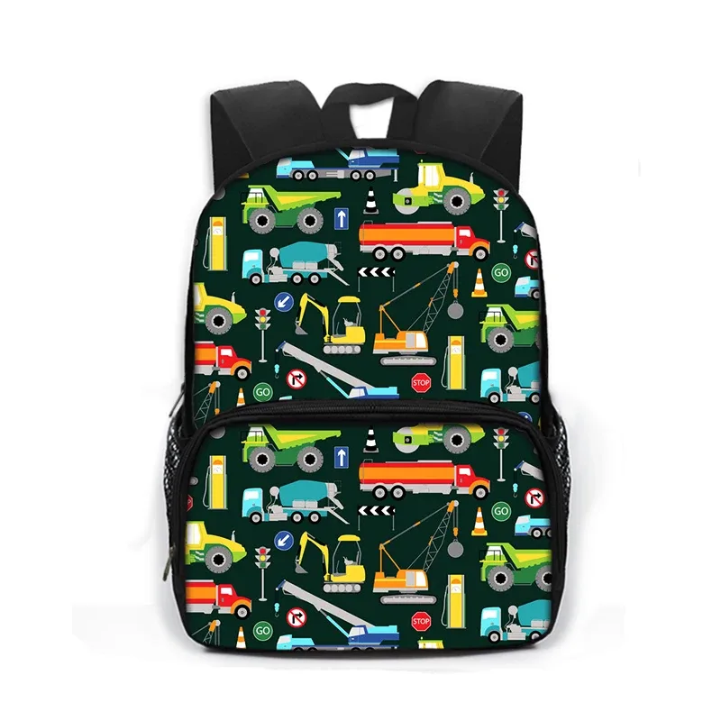 sac à dos imprimé dessin animé de police, voiture, bus, pelle, camion, sac de jour pour enfants, sac de livre pour écoliers de maternelle