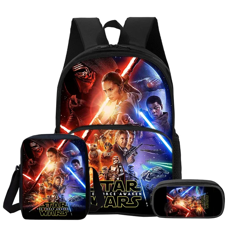 ensemble de 3 pièces star wars movie avec sac à dos à poche avant, sac à dos pour enfants, sacs à bandoulière, trousse à crayons pour garçons et filles