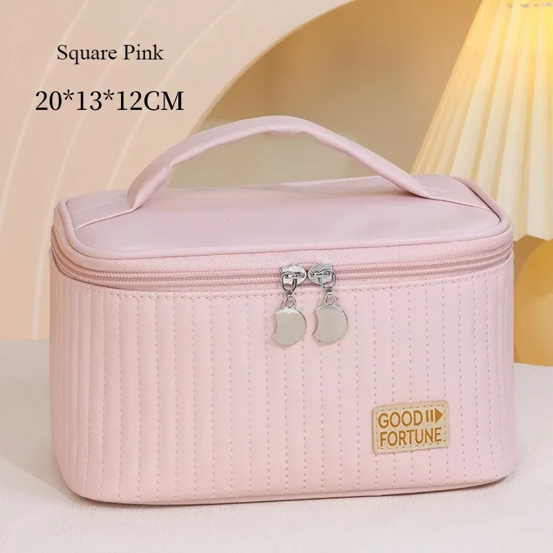 trousse de maquillage pratique, trousse de toilette portative de couleur unie en pu, sac de rangement de cosmétiques, rangement de voyage de grande capacité wj032