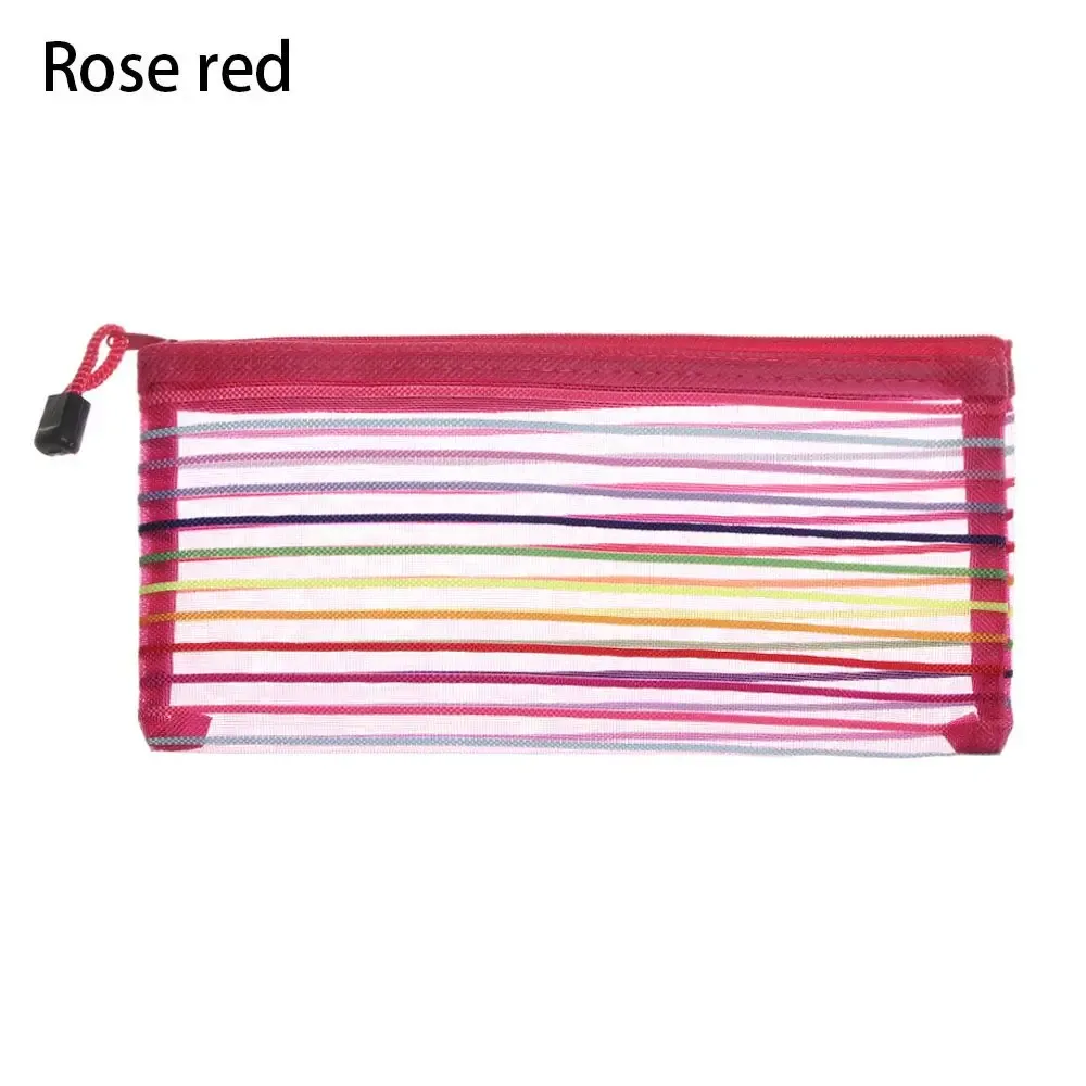 1pc mode couleur unie cosmétique arc-en-ciel couleur nylon maquillage maille stylo sac grille fermeture éclair trousse à crayons stockage cosmétique