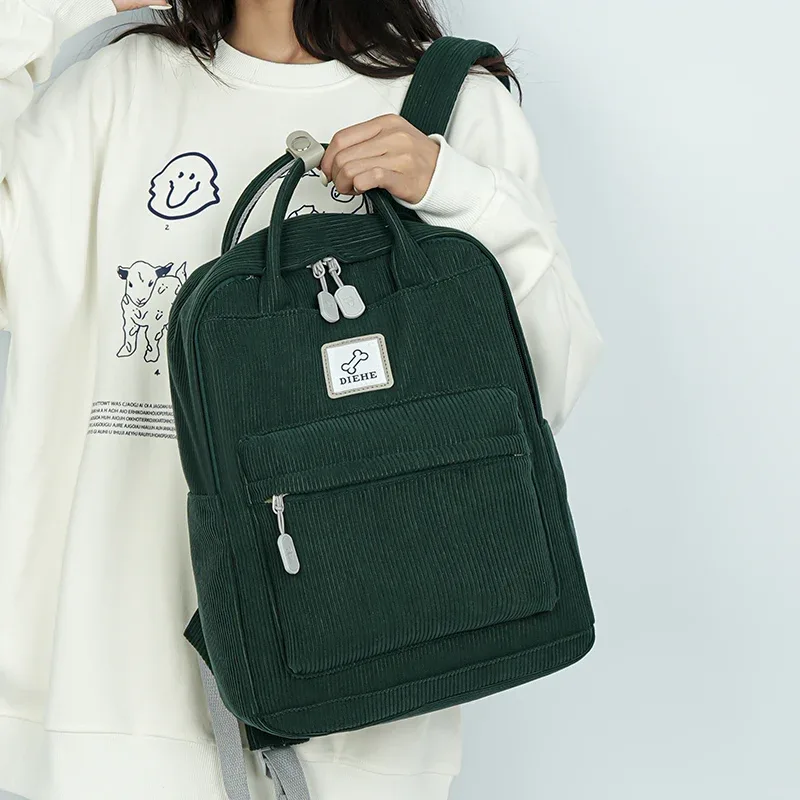 sac à dos en velours côtelé à rayures pour femme, cartable pour adolescentes, garçons, petit, harajuku, pour étudiante