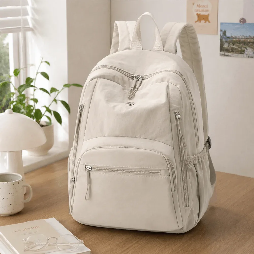 sac à dos décontracté en nylon grande capacité, léger et durable, pour l'école, les voyages, couleur unie, imperméable, pour ordinateur portable, idéal pour la gym