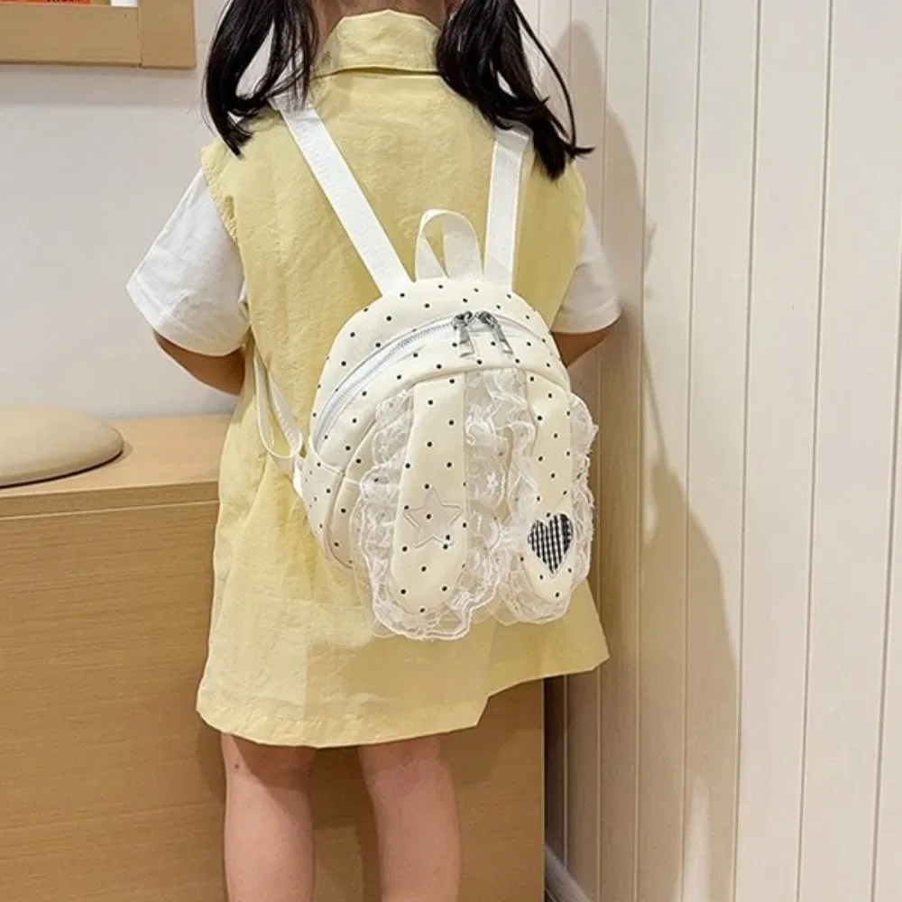 sac à dos décontracté à oreilles de lapin style coréen, motif cœur, grande capacité, en nylon à pois, pour l'école et l'extérieur