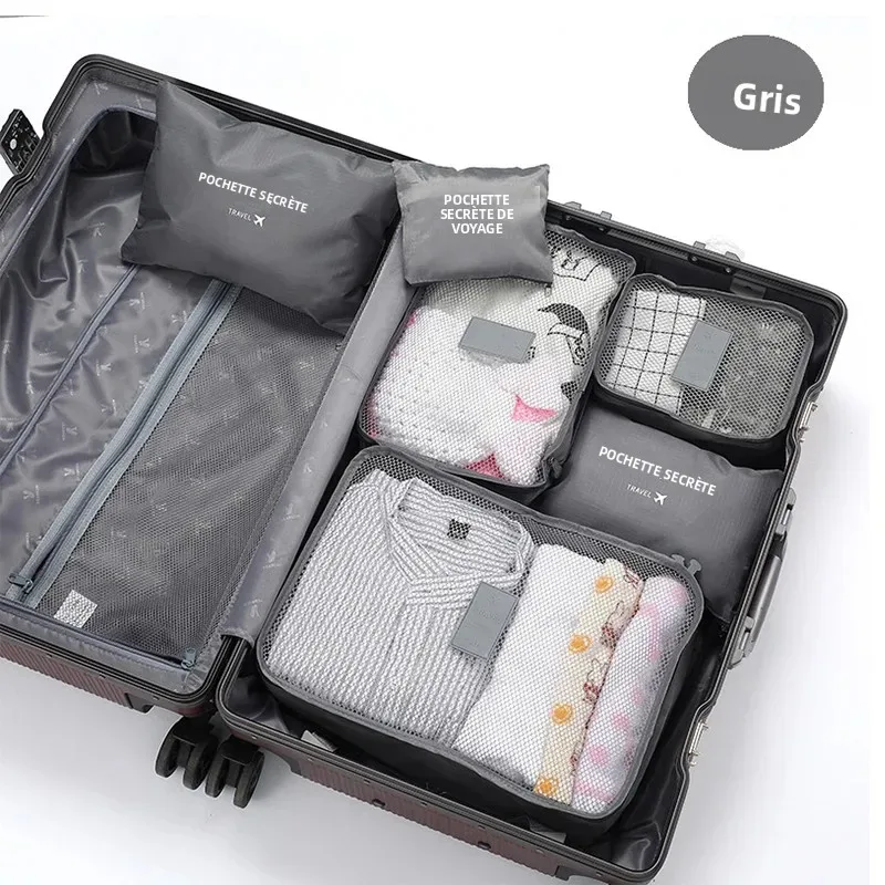 ensemble de 6 sacs de rangement portables pour vêtements de voyage, organisateur de bagages, pochette de valise, cube de rangement pour chaussures et vêtements