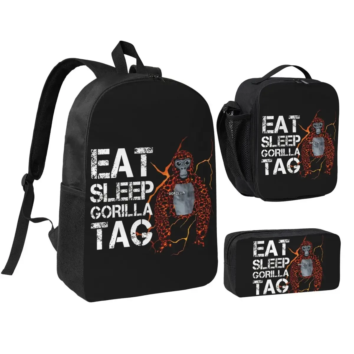 3pecs/ensemble gorilla tag vr gamer singe mosaïque sac à dos pour garçons filles retour à l'école jeux chauds sac à dos sac à déjeuner trousse à crayons