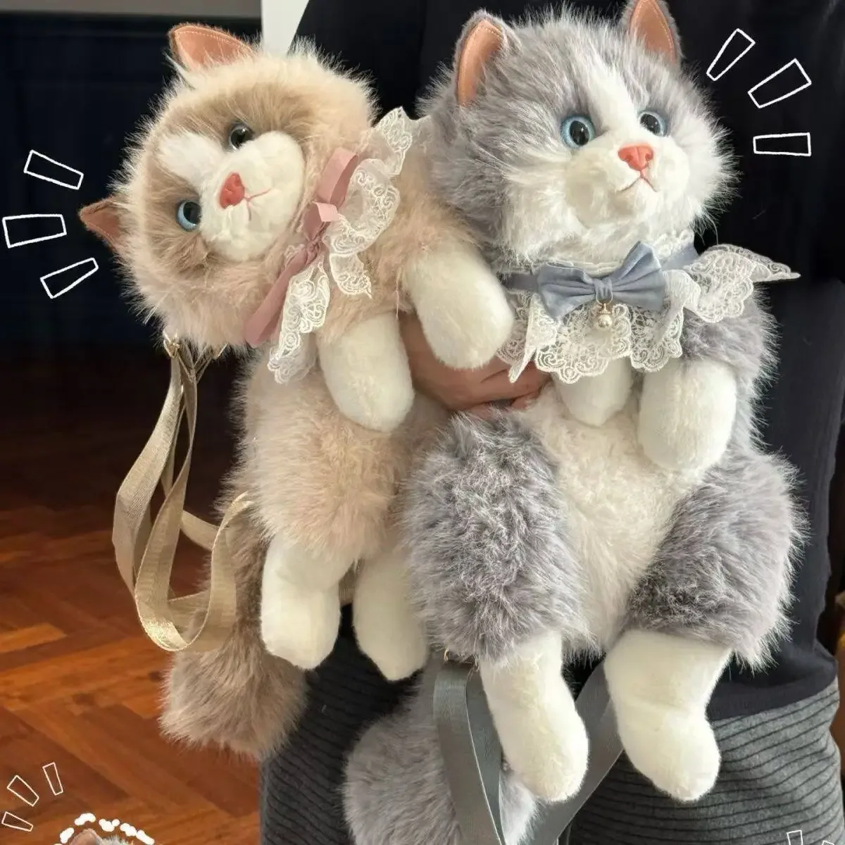 sac à dos chat ragdoll en fausse fourrure mignon pour filles, sac à bandoulière réaliste en peluche chaton avec nœud en dentelle, jouet en peluche doux, cadeau