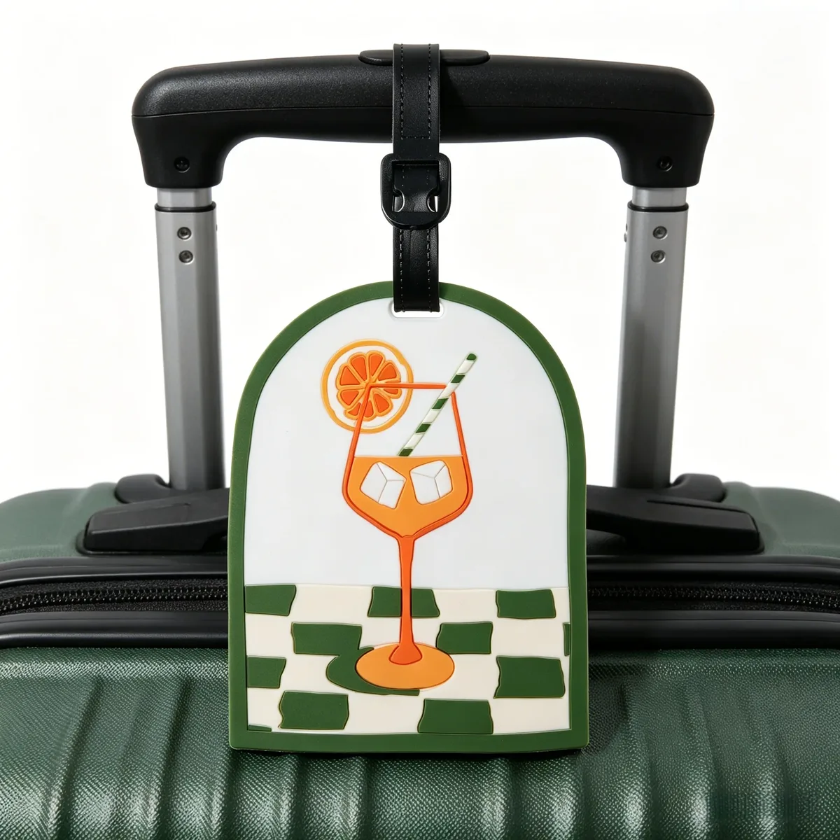 étiquette de bagage en caoutchouc souple à thème cocktail rétro, avec double fonction de prévention de la perte de bagages et d'esthétique décorative