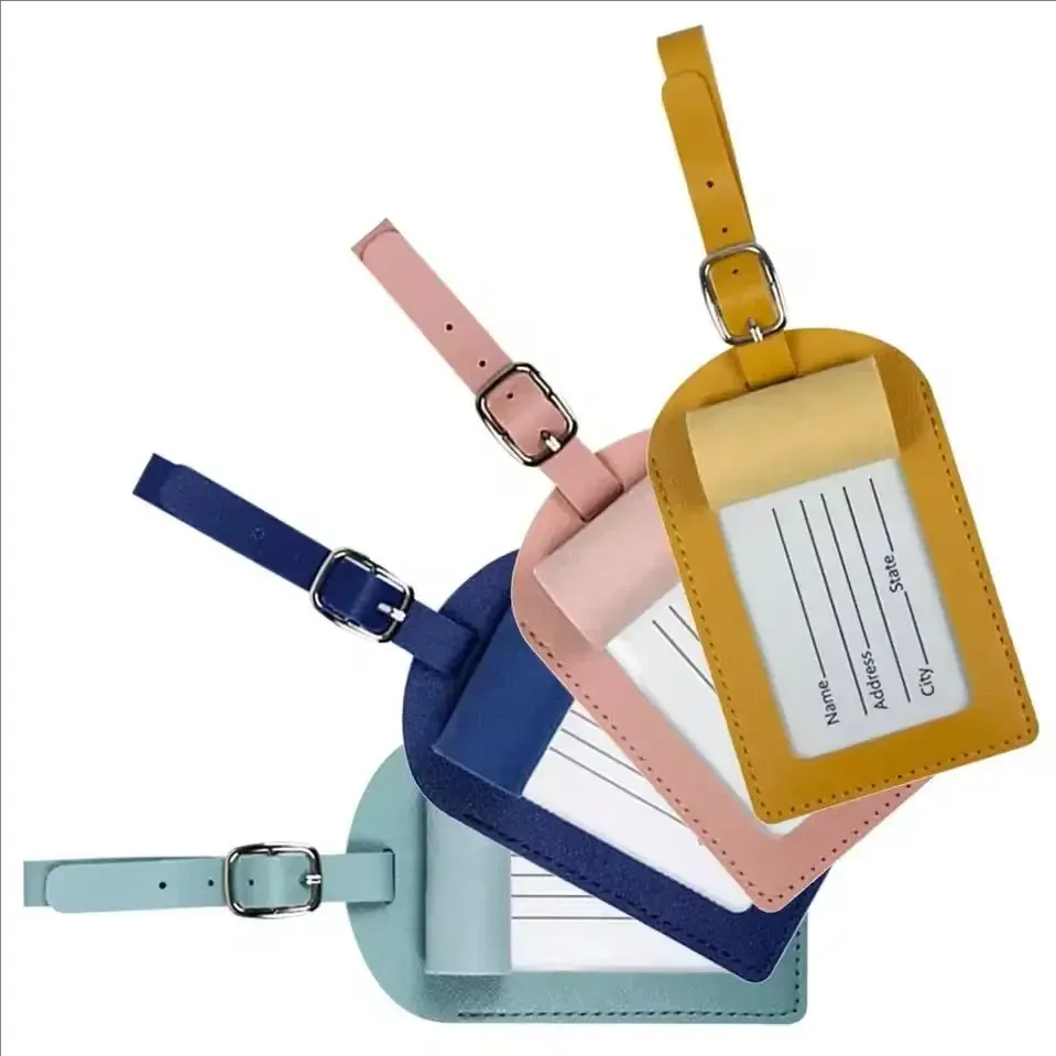 étiquette de bagage de voyage en cuir pu épaisse avec marquage à chaud, étiquette de sac à main, couverture de passeport
