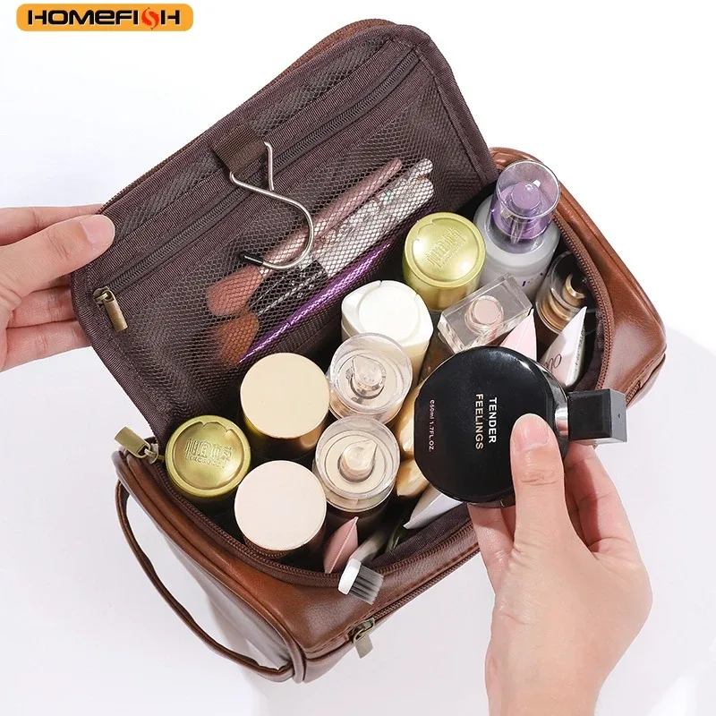 homefish trousse de toilette homme en pu vintage de luxe, sac de voyage essentiel pour cosmétiques et maquillage, organisateur suspendu pour hommes
