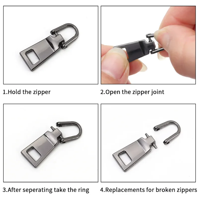 curseur de fermeture éclair en acier inoxydable pour vêtements, kit de réparation de fermeture éclair, traction pour curseur de fermeture éclair, accessoires de couture, kits de couture, 3 pièces