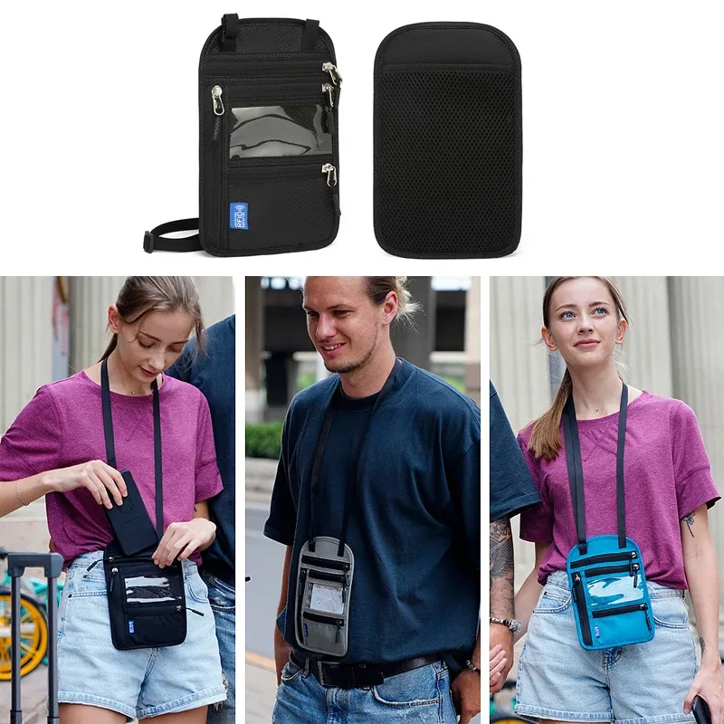 portefeuille de cou anti-rfid, porte-passeport de voyage, sac à documents léger et imperméable, pochette cachée antivol pour femmes et hommes