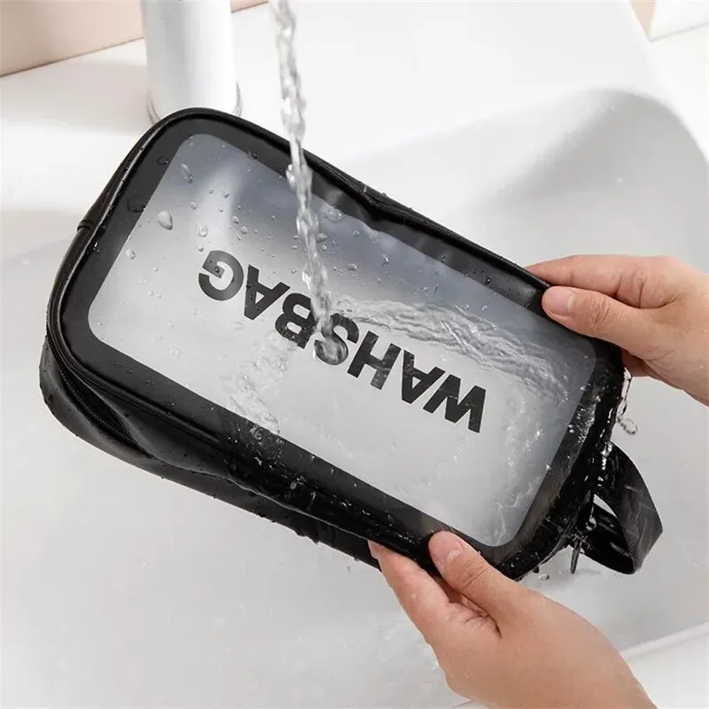 sacs à cosmétiques en pvc imperméables, grande capacité, sac de rangement de maquillage de voyage, sacs à main transparents en pu, sacs de lavage portables, 1/3 pièces, nouveau