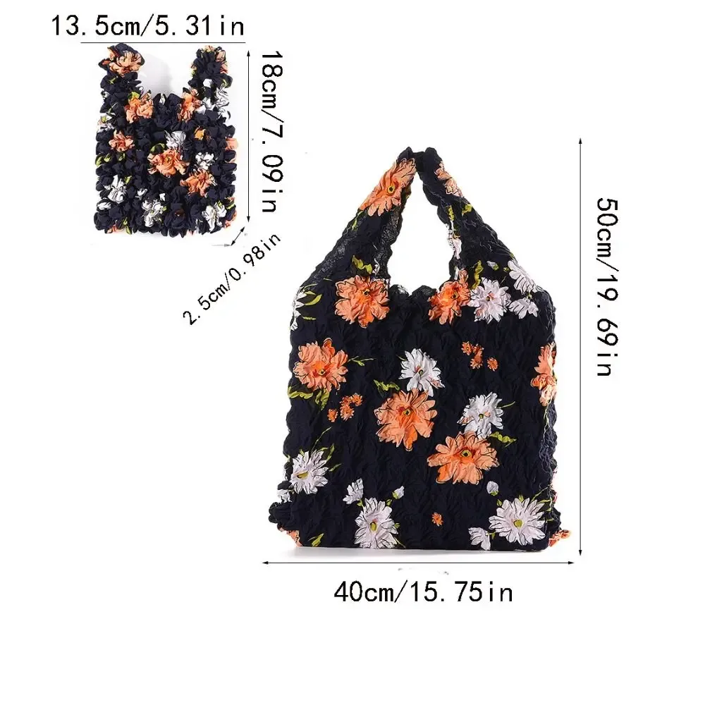 sac de courses plissé créatif multi-usage grande capacité en mousseline de soie, sac de rangement pliable à fleurs