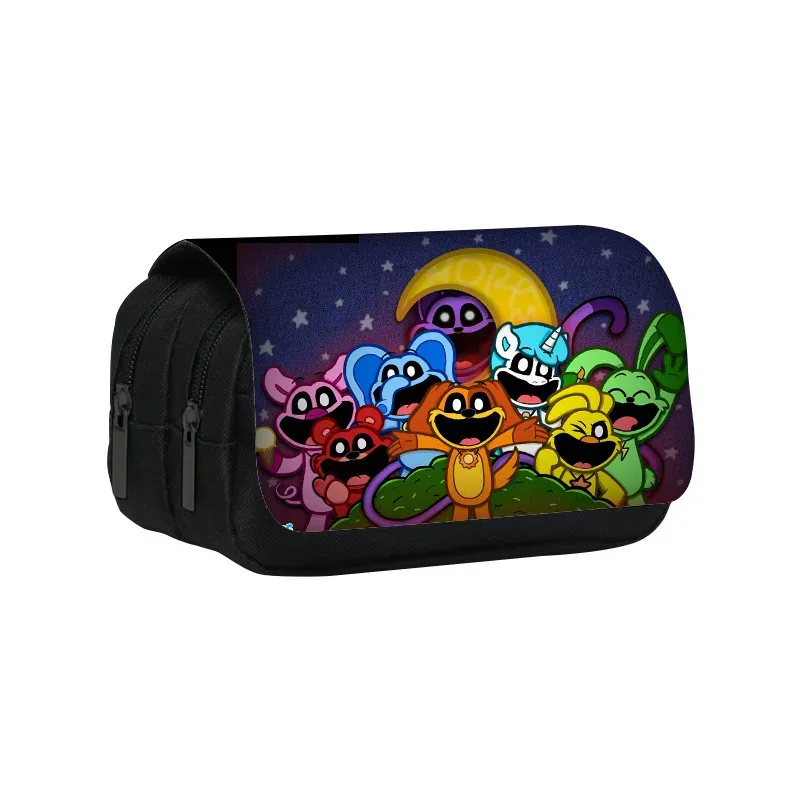 trousse à crayons double couche, créatures souriantes, 22cm/8.7 pouces, sac à stylos d'école pour étudiants, grand rangement, boîte à crayons, cadeau scolaire