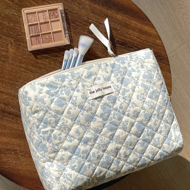 Sac fourre-tout en coton matelassé pour femme, sac à main de grande capacité, trousse de maquillage rose vintage, évaluation de voyage cosmétique, mode