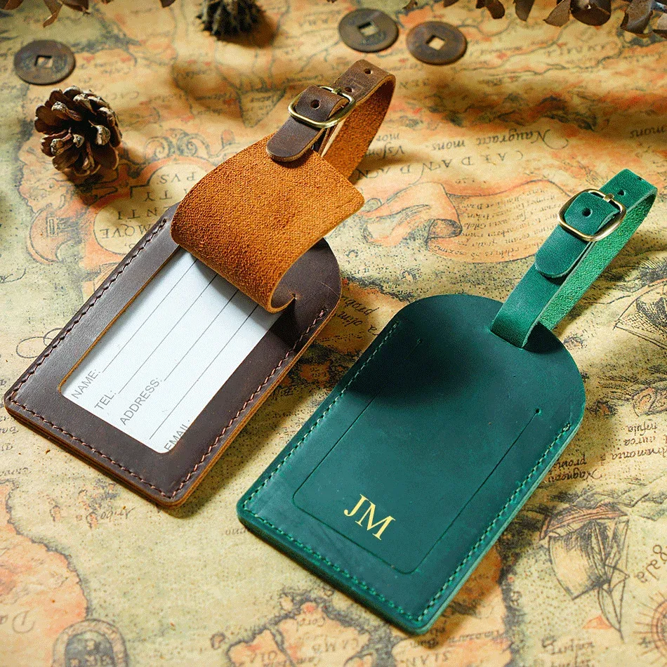 Lettres personnalisées gratuites, nouvelle couche supérieure en cuir de vache, carte d'embarquement pour avion, boîte de voyage créative, étiquette suspendue vérifiée dans l'étiquette de bagage en cuir