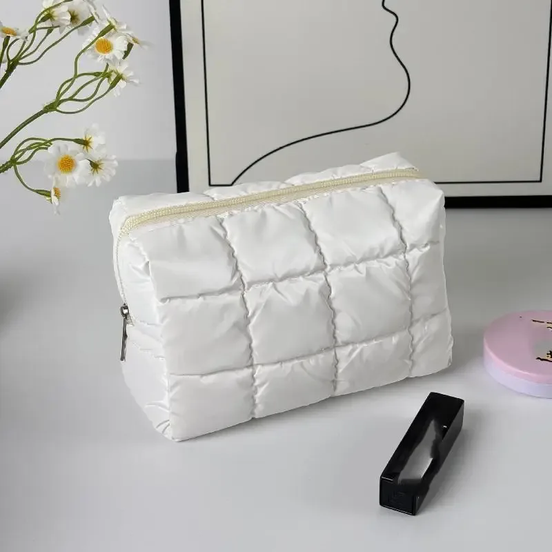 grande trousse de toilette zippée, mignonne, en coton doux, matelassée, pour femmes