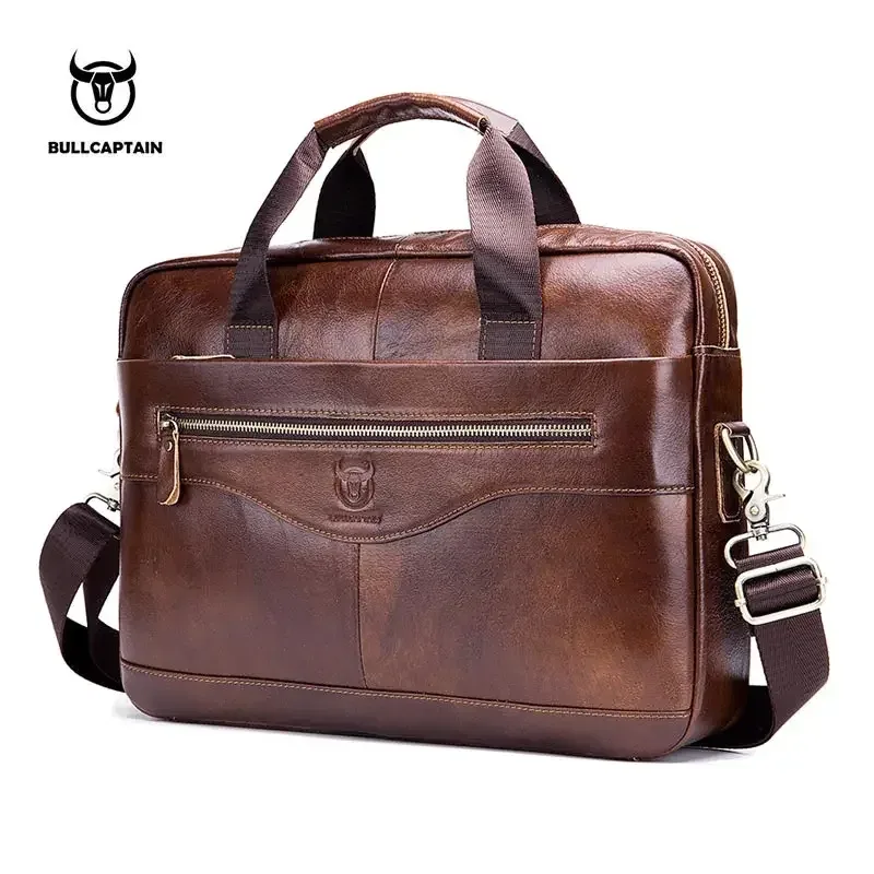 bullcaptain nouvelle mallette d'affaires en cuir de vache pour hommes/sac messager rétro en cuir pour hommes/sac d'affaires de loisirs de grande capacité/sac à main