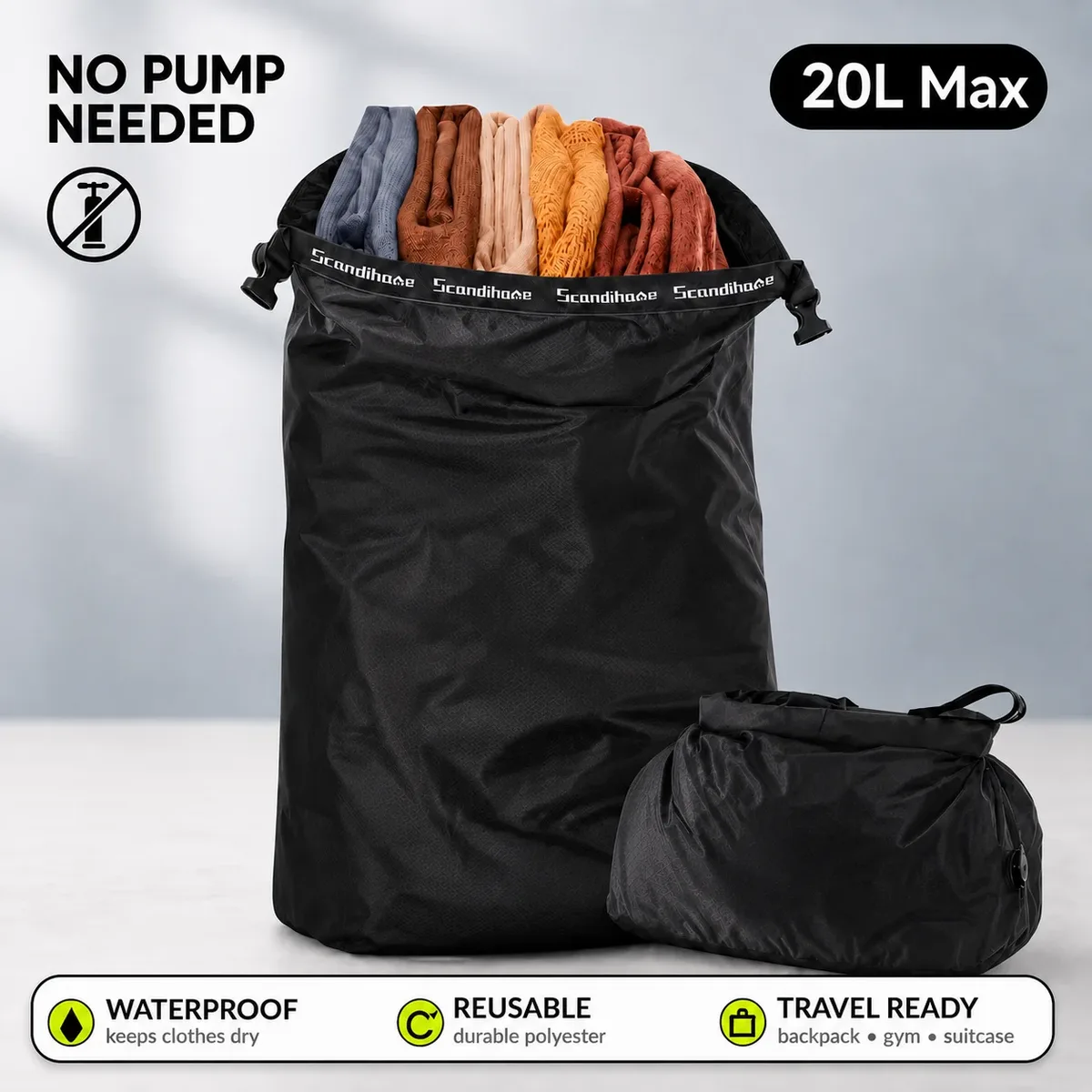 sac de rangement de voyage, sac de compression étanche sans pompe, sac sous vide, organisateur de vêtements, p
