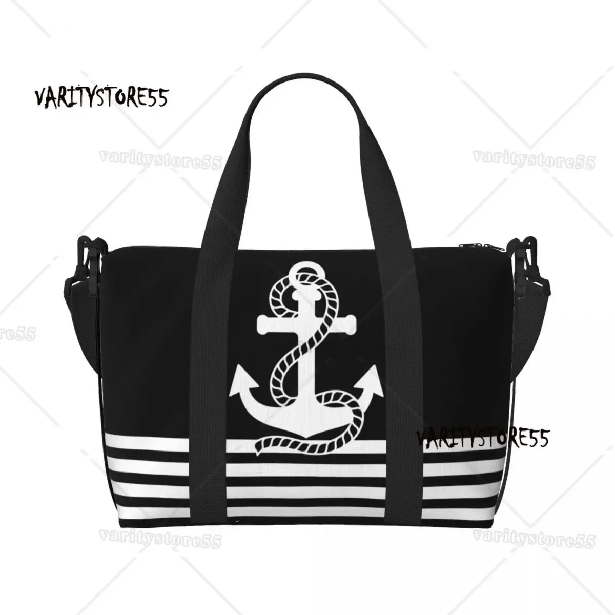 sac fourre-tout de plage personnalisé à rayures bleu marine et ancre blanche pour femmes, fourre-tout extra large pour salle de sport, sacs de shopping de voyage de navigation