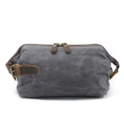 trousse de toilette en toile et cuir pour homme, trousse de toilette résistante à l'eau, pour le voyage, grande capacité, fonctionnelle
