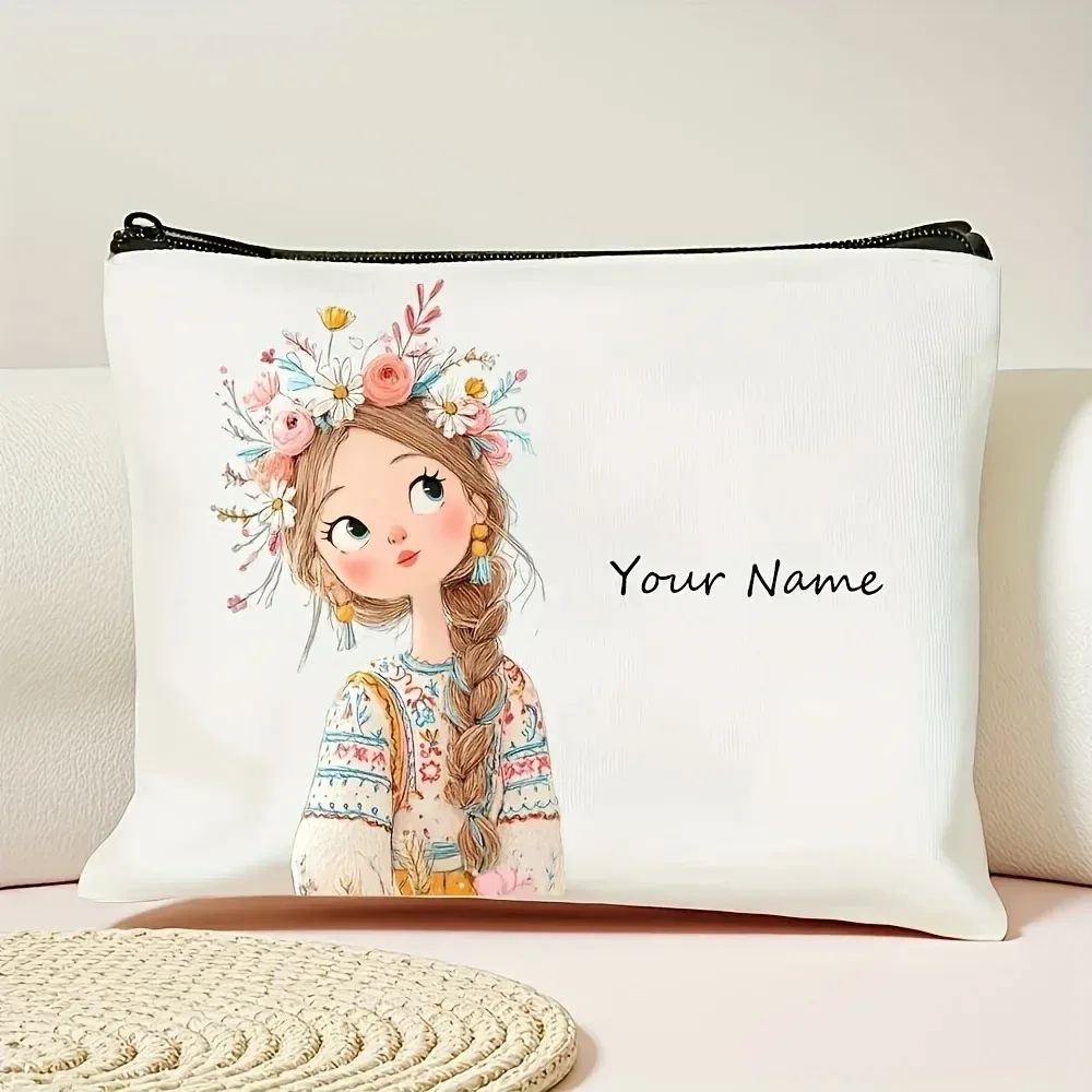 pochette à maquillage vintage personnalisée avec motif de fille mignonne, trousse de toilette, trousse à crayons, sac cosmétique pour cadeau de vacances