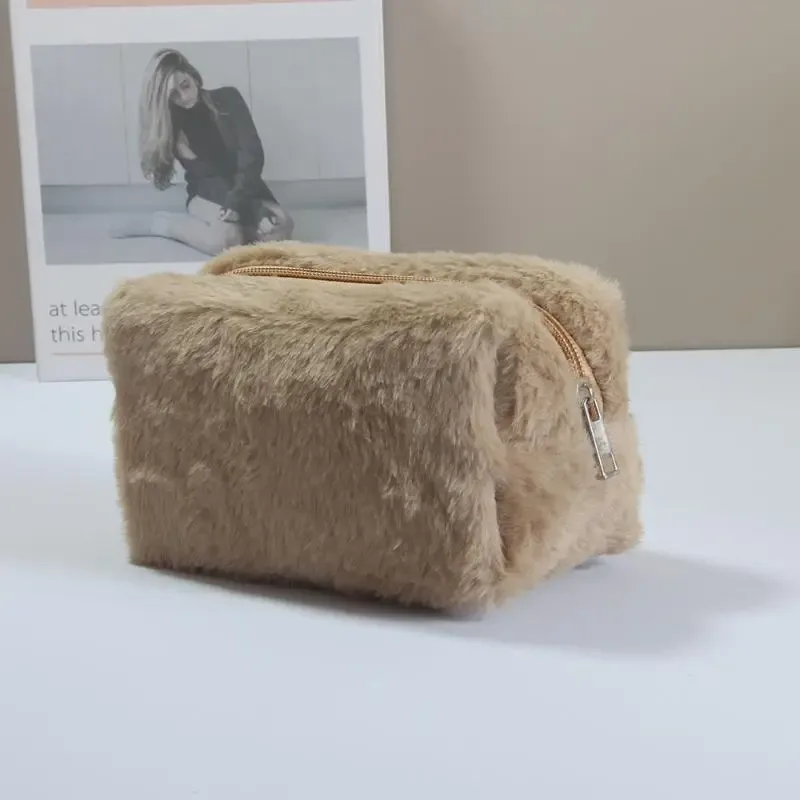 sac à maquillage minimaliste en velours côtelé, grande capacité, sac de rangement pour cosmétiques de voyage, trousse de maquillage pour femmes
