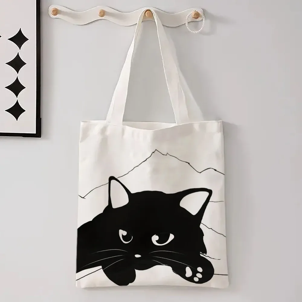 sac fourre-tout grande capacité avec animaux de dessin animé kawaii chic, chat, papillon, panda, sac à bandoulière élégant pour femmes