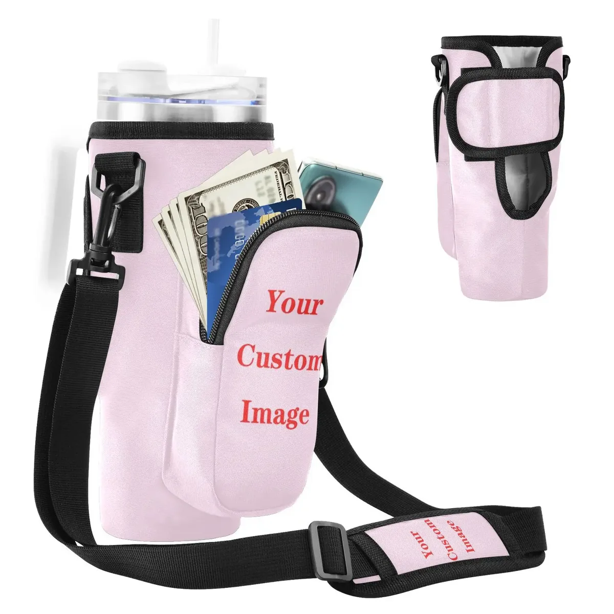sac à bandoulière pour bouteille d'eau avec poche pour téléphone, multi-poches, accessoires personnalisés, 40oz