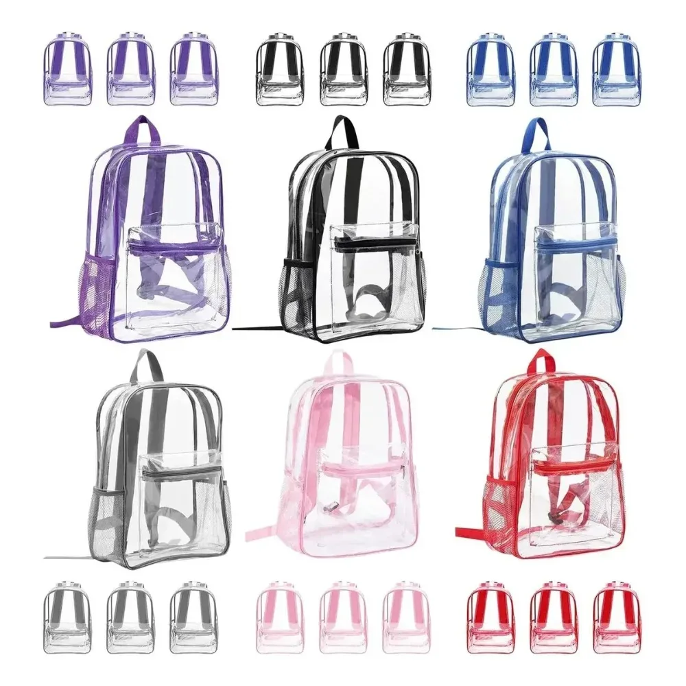 Sac à dos transparent en PVC, grande capacité, sangle à coussin d'air, imperméable, résistant à l'usure, unisexe, sac d'école pour enfants, pour les voyages