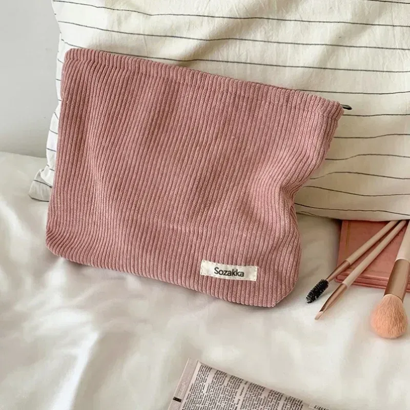 grands sacs à cosmétiques doux pour femmes, trousse de toilette de maquillage, trousse de maquillage de voyage à la mode, trousse de rangement pour crayons et pinceaux en velours côtelé