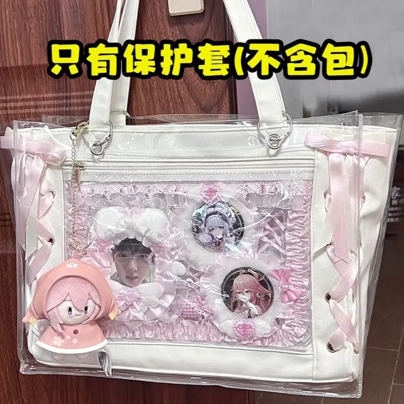 sac à main transparent grande capacité avec nœud papillon en ruban de soie, style japonais, sac fourre-tout à bandoulière pour usage extérieur