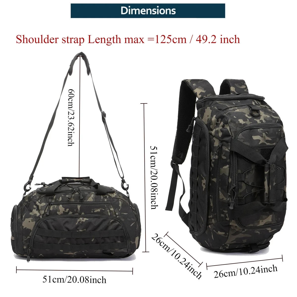 sac à dos de sport 3 en 1 avec compartiment à chaussures, sac polochon convertible pour hommes et femmes, sac de voyage de nuit pour week-end