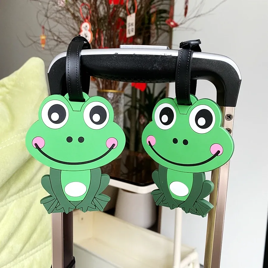 étiquette de bagage grenouille verte mignonne, 1 pièce/2 pièces, pour voyage d'affaires, sac à dos d'aéroport, étiquette de nom d'embarquement, accessoires de voyage