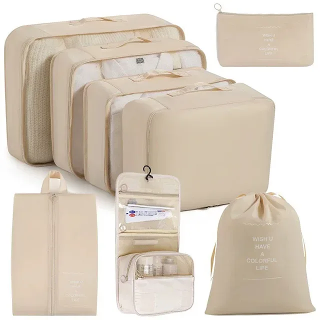 ensemble de 11 cubes de rangement de voyage, organisateurs de bagages imperméables, sacs de rangement à cordon pour vêtements, chaussures, sous-vêtements, cosmétiques