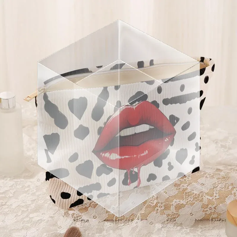 pochette cosmétique en velours côtelé avec fermeture éclair sécurisée pour les voyages et le rangement quotidien du maquillage