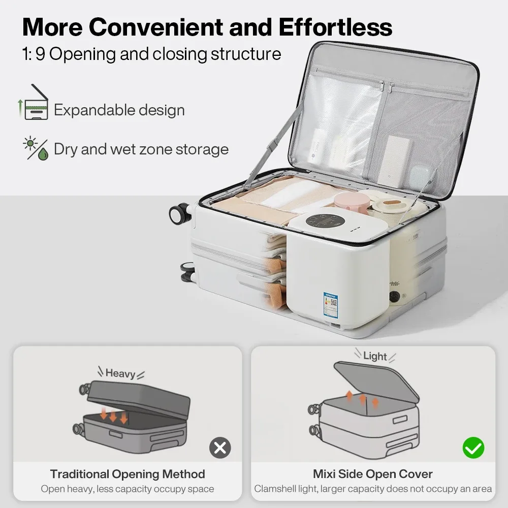 mixi extensible bagage à main pc valise à coque rigide ouverture supérieure valises de voyage roulantes avec roues spinner serrure tsa m9296