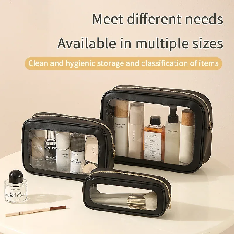 nouvelle trousse de maquillage en pvc transparente, sac de rangement polyvalent grande capacité, étanche, portable pour l'extérieur