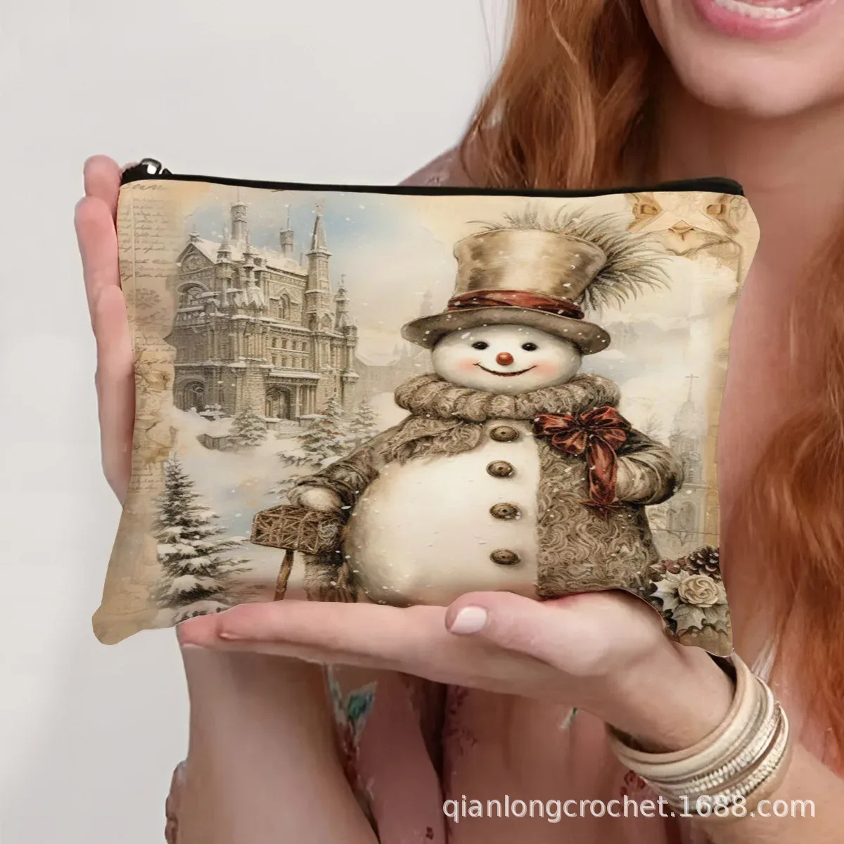 sacs de maquillage tendance de noël, étuis à crayons imprimés bonhomme de neige et sacs de rangement pouvant être personnalisés pochette de maquillage, offre spéciale