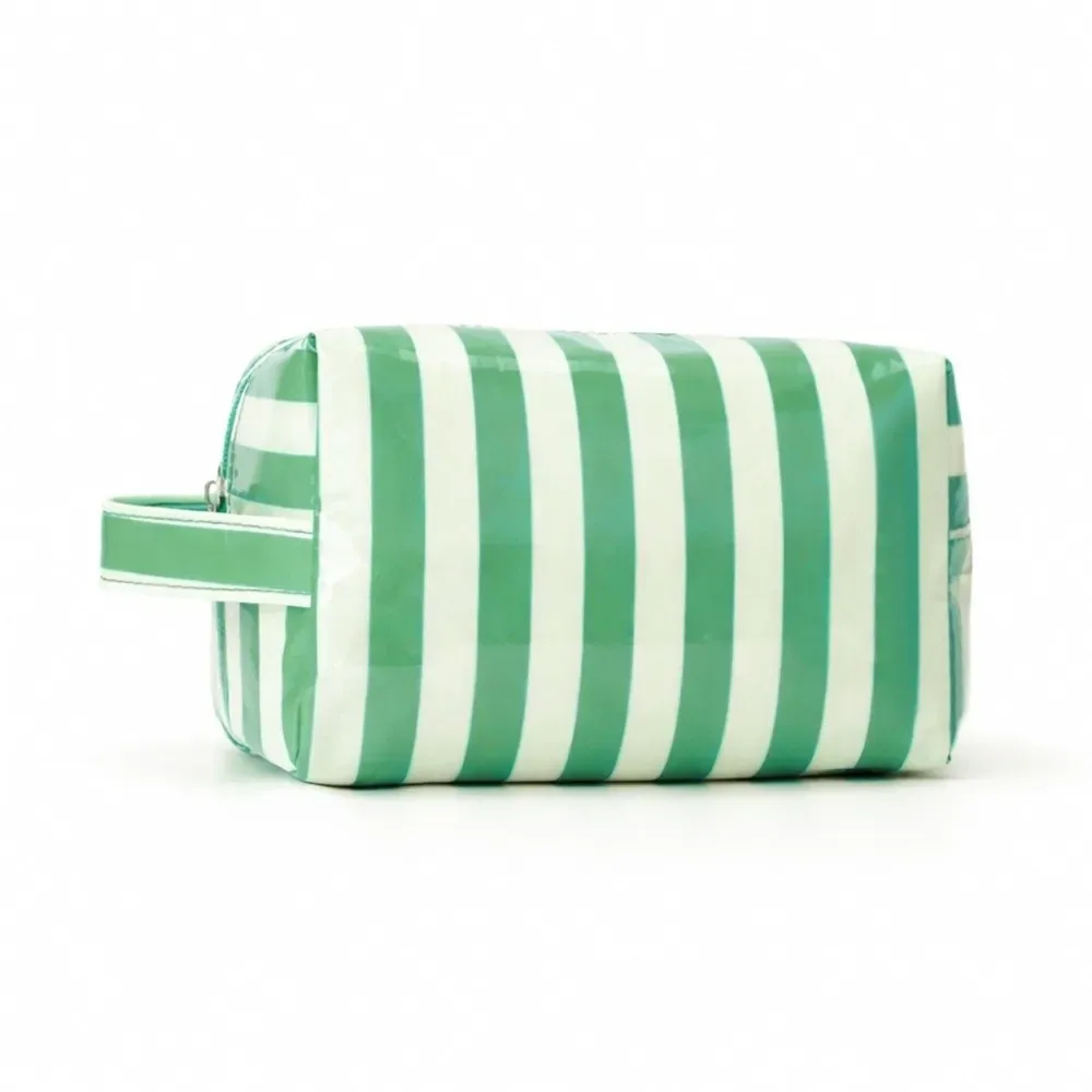 trousse de toilette rayée imperméable grande capacité en pvc rose simple et portable pour maquillage et plage