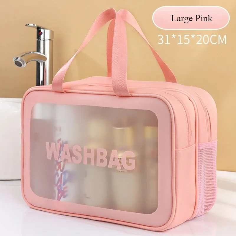 sac de toilette transparent grande capacité à double compartiment sec/humide, en pu givré, portable pour voyage, sac de rangement de bain gf32