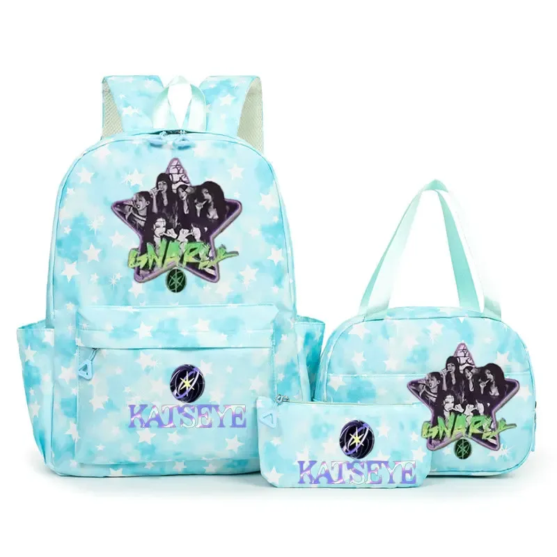 sac à dos scolaire pour étudiants avec imprimé amusant hot katseye, ensemble de sacs à dos, sac à déjeuner et trousse à crayons, sac à dos populaire pour enfants et adolescents, couleur bonbon