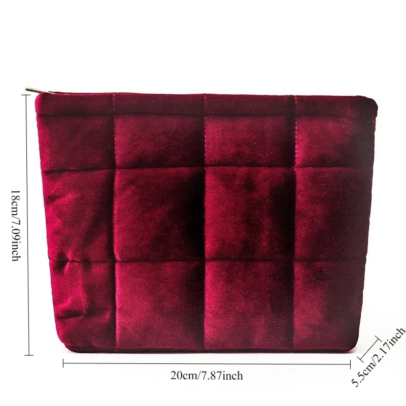 1 pièce trousse de maquillage matelassée en velours, grande capacité, pochette de toilette de voyage, organiseur de cosmétiques portable pour femmes