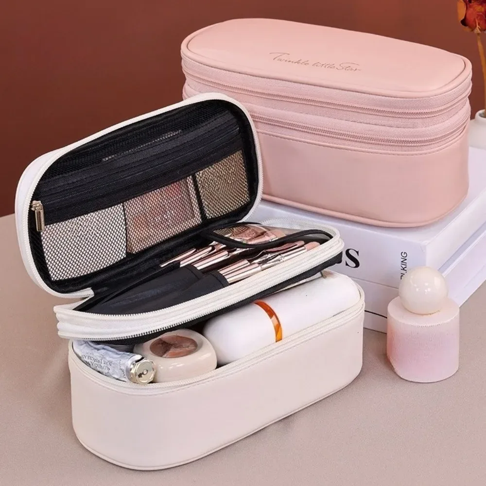 Sac à cosmétiques pour femmes, trousse de maquillage à double couche, grande capacité, organiseur de cosmétiques de luxe, essentiels de voyage, sac à cosmétiques pour femmes