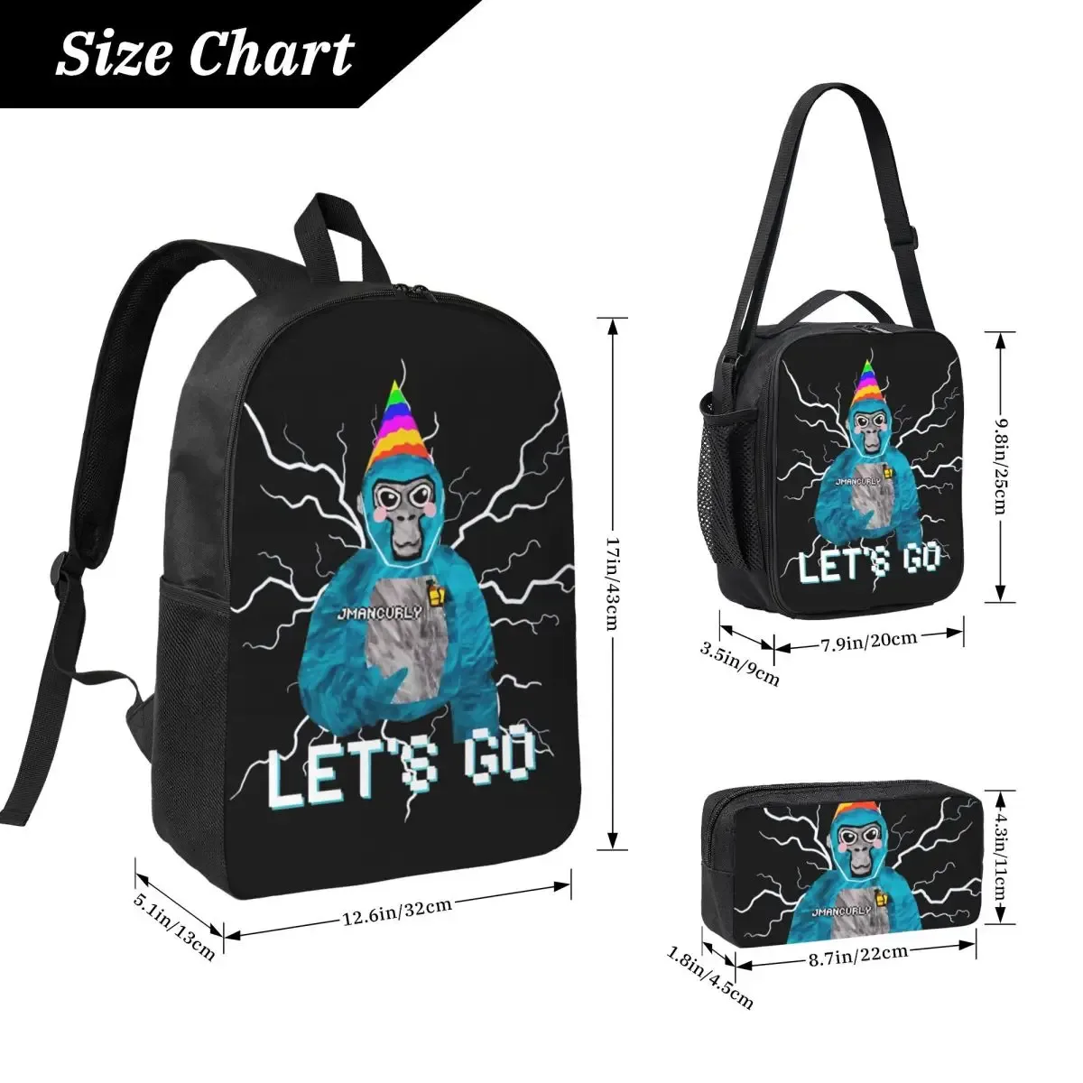 lets go gorilla tag 3pecs/ensemble sac à dos pour adolescent jeu singes collège sac à dos sac à déjeuner trousse à crayons