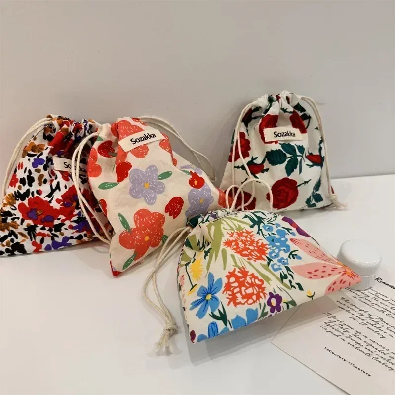 sac à cosmétiques en coton à cordon de serrage, fourre-tout pliable écologique, sacs à main portables, sacs d'épicerie pliables, sac de rangement en toile