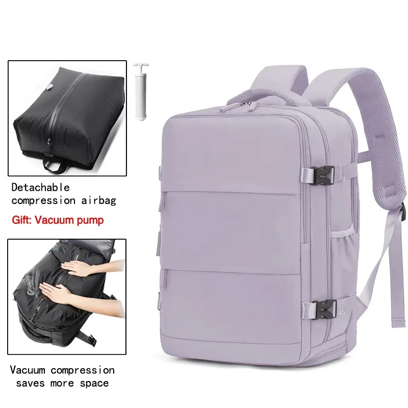 sac à dos de voyage avec airbag, sac à dos imperméable pour sports de plein air, pour ordinateur portable 15,6 pouces, sac à dos à compression sous vide, avec pompe